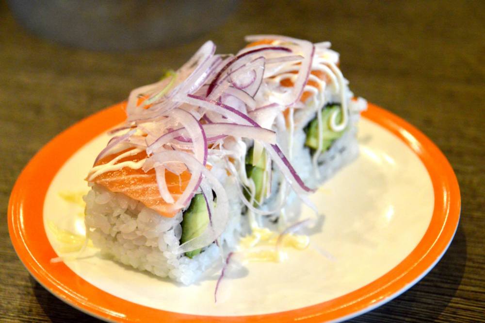 Salmon, Avocado and Spanish Onion Sushi