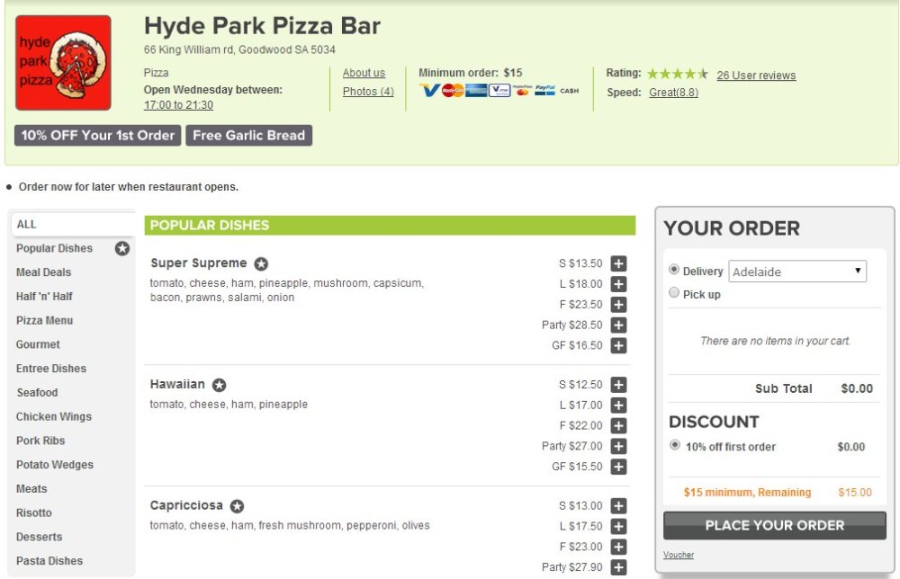 Hyde Park Pizza Menu