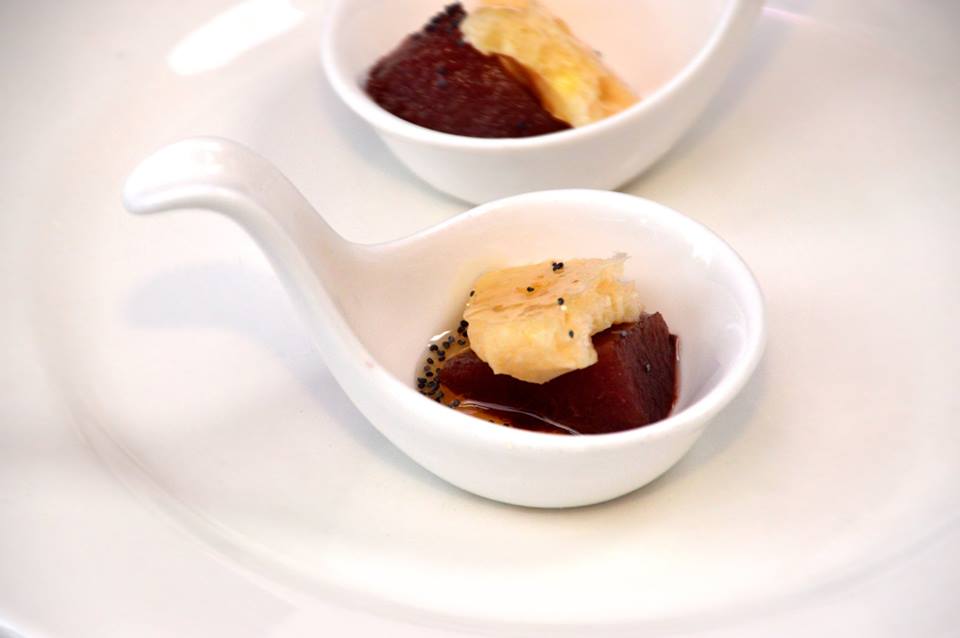Baked Parmesan with Pear in Red Wine