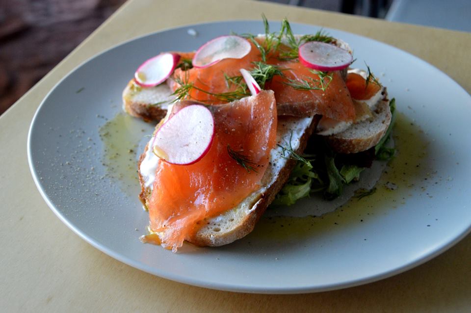 Smoked Salmon, Dill, Sour Cream, Radish, Herbs and Rye