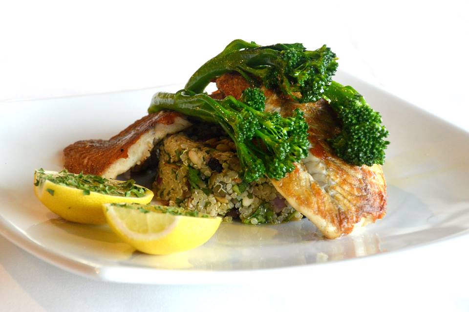 Grilled Barramundi with Mediterranean Quinoa Salad & Broccolini