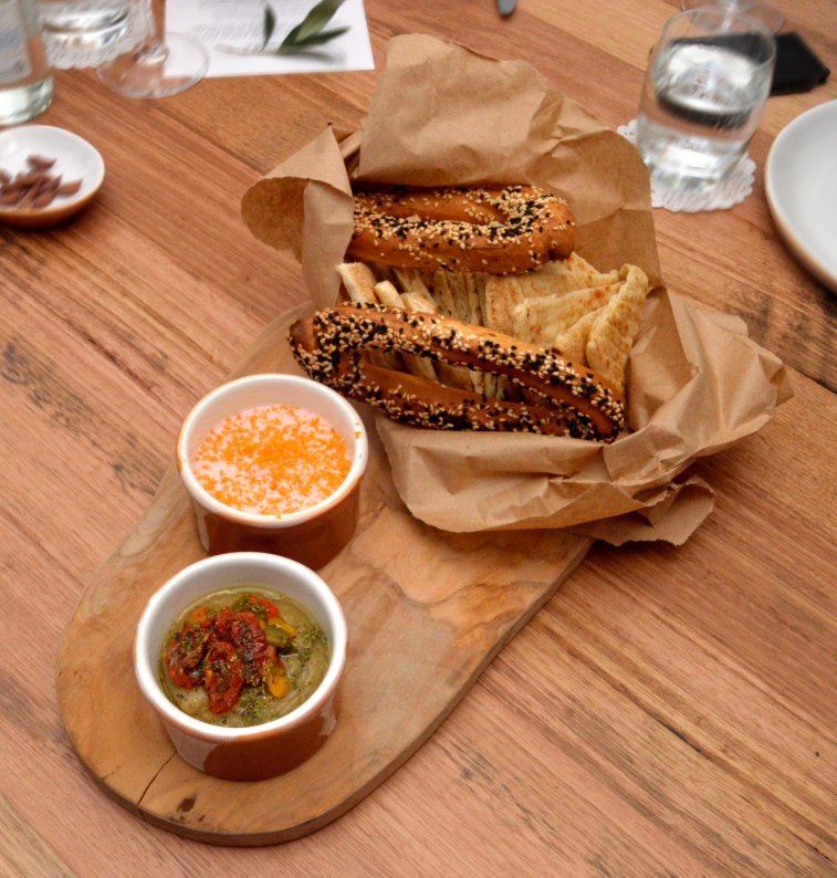 Greek dips with Pita and traditional Koulouri bread