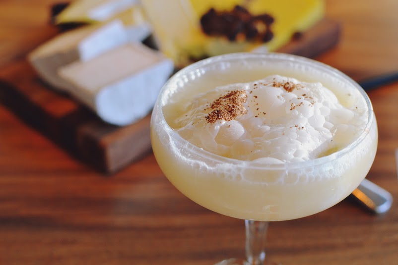 Dulce Vida reposado tequila, hint of mescal, Tea2 nougat tea syrup, and bitters served up in a coupet 