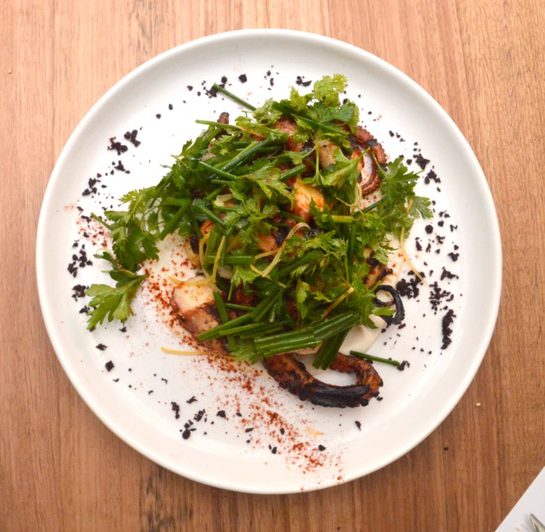 Octopus, white almond, dried olives, preserved lemon, herb salad