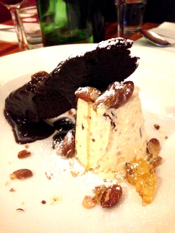 White Toblerone with Orange Semifreddo and Warm Chocolate Cake