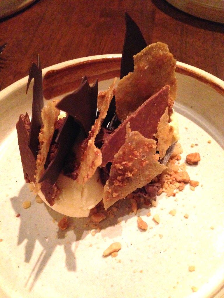 Roasted almonds with bitter chocolate, muscatels and amaretto